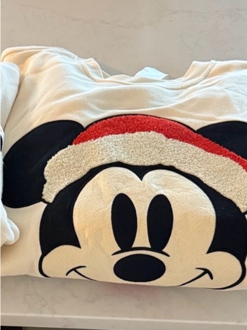 Wore once! DisneyCrewneck Sweatshirt with Mickey Holiday Graphic - Cream & Red
